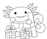 Coloriage Axolotl avec beaucoup de cadeaux