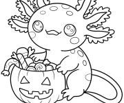Coloriage Axolotl avec la citrouille de Halloween