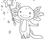 Coloriage Axolotl avec le b&acirc;ton du magicien