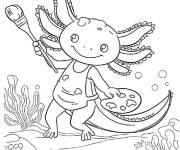 Coloriage Axolotl avec le pinceau de peinture