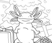 Coloriage Axolotl avec les cadeaux et le sapin de noel