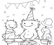 Coloriage Axolotl avec ses amis pendant la fete