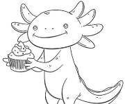 Coloriage Axolotl avec un petit gateau