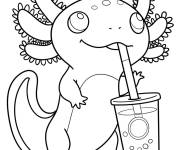Coloriage Axolotl buvant de la limonade