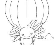 Coloriage Axolotl dans un montgolfi&egrave;re
