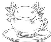 Coloriage Axolotl dans un tasse de caf&eacute;
