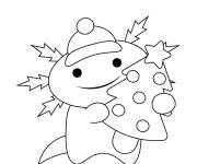 Coloriage Axolotl de cartoon avec sapin de noel