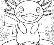 Coloriage Axolotl debout dans le fond marin