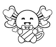 Coloriage Axolotl d&eacute;cor&eacute; avec des coeurs