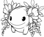 Coloriage Axolotl d&eacute;cor&eacute; avec des fleurs