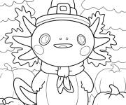 Coloriage Axolotl d&eacute;guis&eacute; en p&egrave;lerin