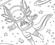 Coloriage Axolotl en costume d'astronaute dans l'espace