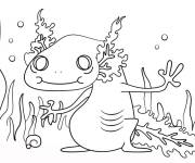 Coloriage Axolotl en marchant entre les algues
