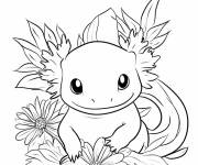 Coloriage Axolotl et des fleurs