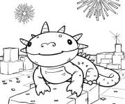 Coloriage Axolotl et des jeux d'artifice