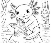 Coloriage Axolotl et l'&eacute;toile de mer