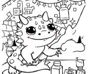Coloriage Axolotl  et la maison d&eacute;cor&eacute; pour la fete