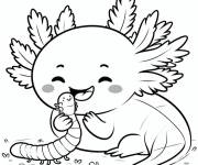Coloriage Axolotl et le c&acirc;lin avec le ver