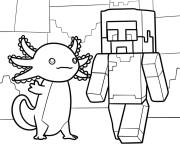 Coloriage Axolotl et Minecraft Steve