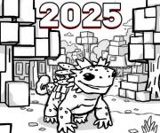 Coloriage Axolotl et nouvelle ann&eacute;e 2025