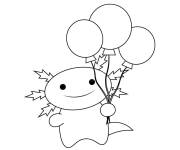 Coloriage Axolotl facile avec des ballons