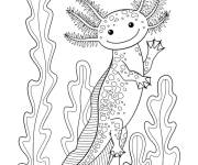 Coloriage Axolotl heureux dans les algues