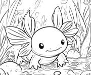 Coloriage Axolotl jouant dans les algues du lac