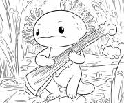 Coloriage Axolotl jouant de la musique