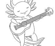 Coloriage Axolotl joue de la musique