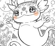Coloriage Axolotl kawaii en agitant la main