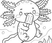 Coloriage Axolotl mange de la glace