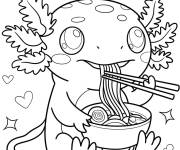 Coloriage Axolotl mangeant des ramen