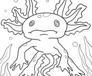 Coloriage Axolotl nageant parmi les coraux