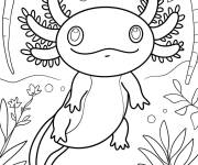 Coloriage Axolotl planant au-dessus des fleurs