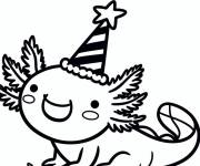 Coloriage Axolotl portant le chapeau de clown