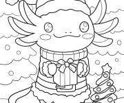 Coloriage Axolotl portant le costume de p&egrave;re noel