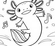 Coloriage Axolotl qui &eacute;coute de la musique