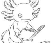 Coloriage Axolotl qui lit un livre
