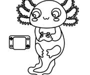 Coloriage Axolotl s'amuse avec les jeux videos