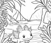 Coloriage Axolotl se balade sur une &icirc;le tropicale