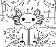 Coloriage Axolotl sous la pluie