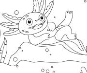 Coloriage Axolotl sous la rivi&egrave;re en vecteur