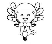 Coloriage et dessins gratuit Axolotl sur le scooter à imprimer