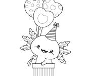Coloriage Axolotl tenant des ballons