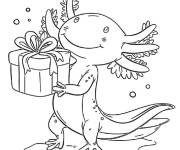 Coloriage Axolotl tenant un cadeau