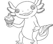 Coloriage Axolotl tenant un cupcake