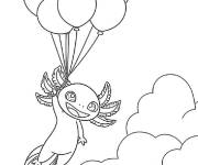 Coloriage Axolotl volant &agrave; l'aide des ballons