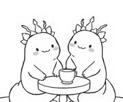 Coloriage Axolotls buvant de th&eacute;