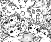 Coloriage Axolotls et la f&ecirc;te au jardin