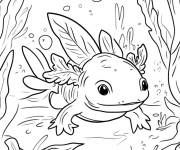 Coloriage B&eacute;b&eacute; Axolotl explore la rivi&egrave;re